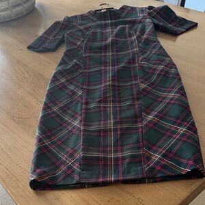 Trina Turk Green and Red Plaid Midi Dress